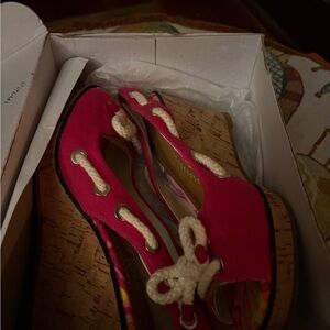 Sperry Pink Canvas Wedges with Cork Sole